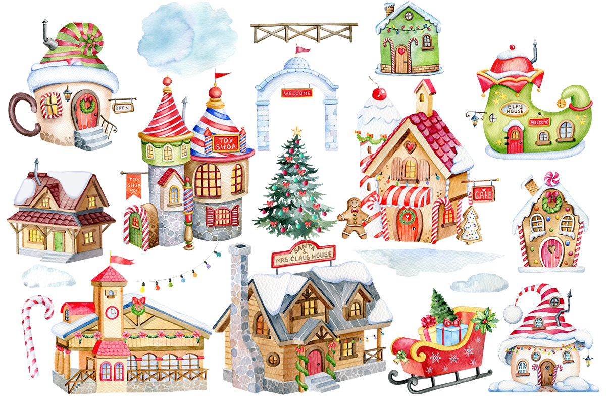 Christmas Houses Clipart, an Illustration by SimpleWishesArt (Photo 2 of 5)