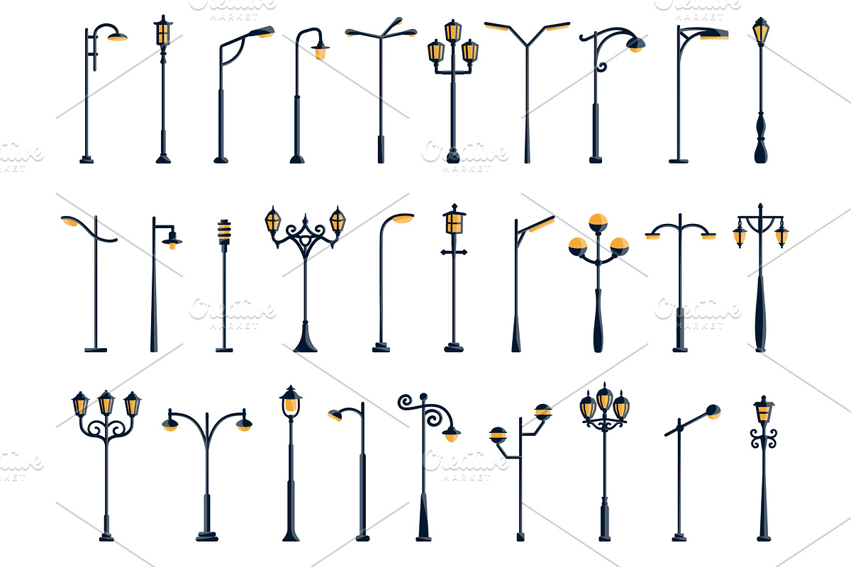 Vintage and modern streetlamps, an Object Illustration by winwin.art