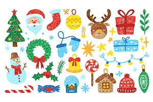 Crayon drawing christmas elements, an Object Illustration by Valerie Bodnar