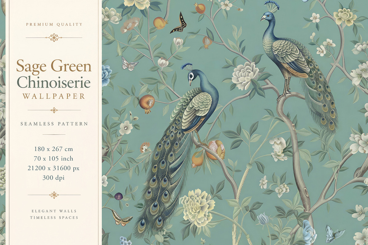 Sage Green Chinoiserie Wallpaper, a Wallpaper Graphic by by creative paper (Photo 2 of 20)