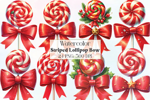 Watercolor Striped Lollipop Bow PNG, an Illustration by CraftArtStudio
