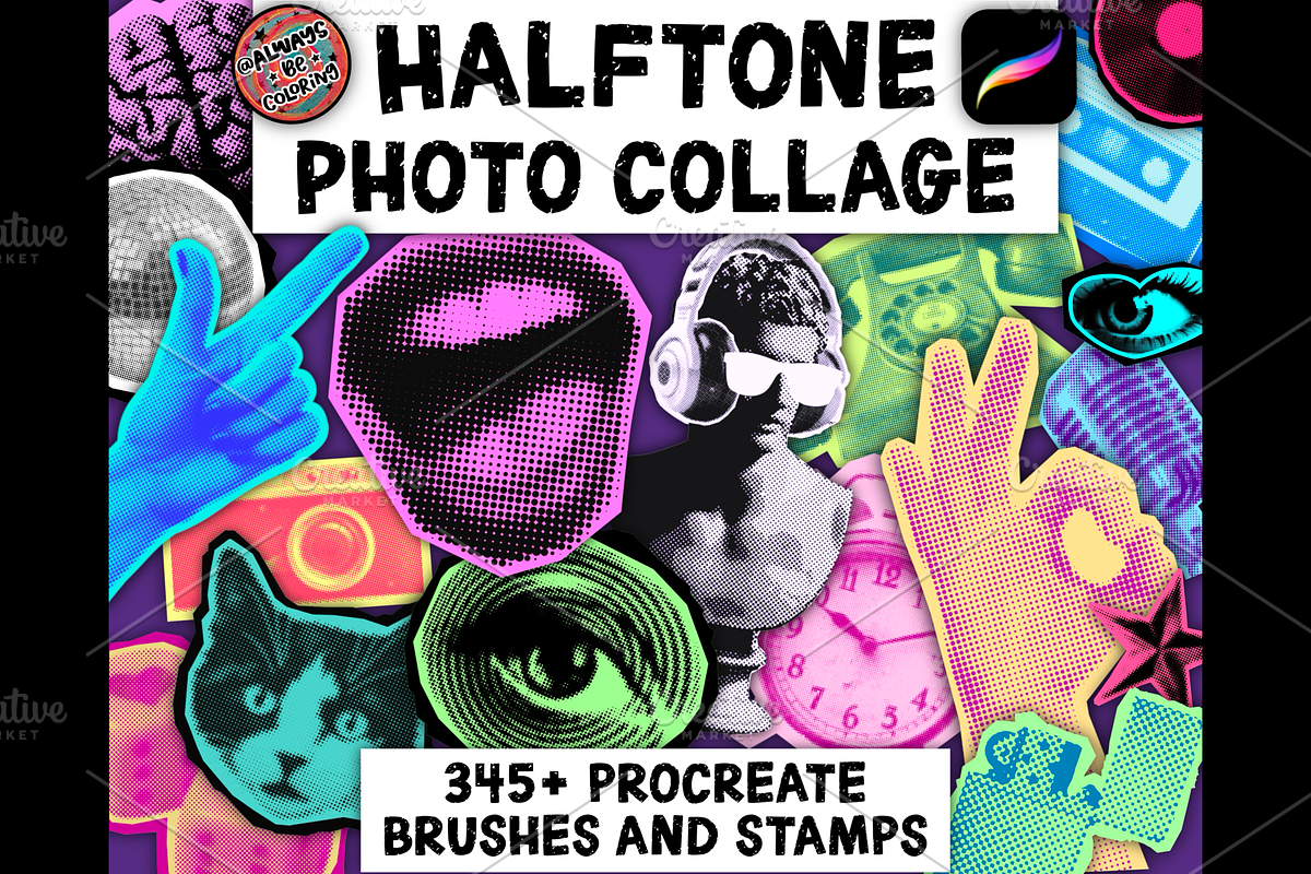 Procreate Halftone Photo Collage Set, a Brush Add-On by AlwaysBeColoring (Photo 1 of 13)