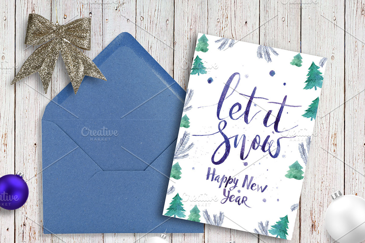 Christmas watercolor card, a Card Template by Inna Vinchenko Designs (Photo 1 of 2)