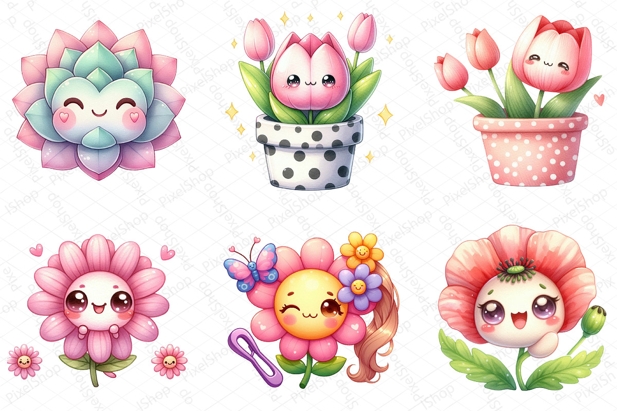 Kawaii Flowers Clipart, an Illustration by DreamPrint404 (Photo 2 of 5)