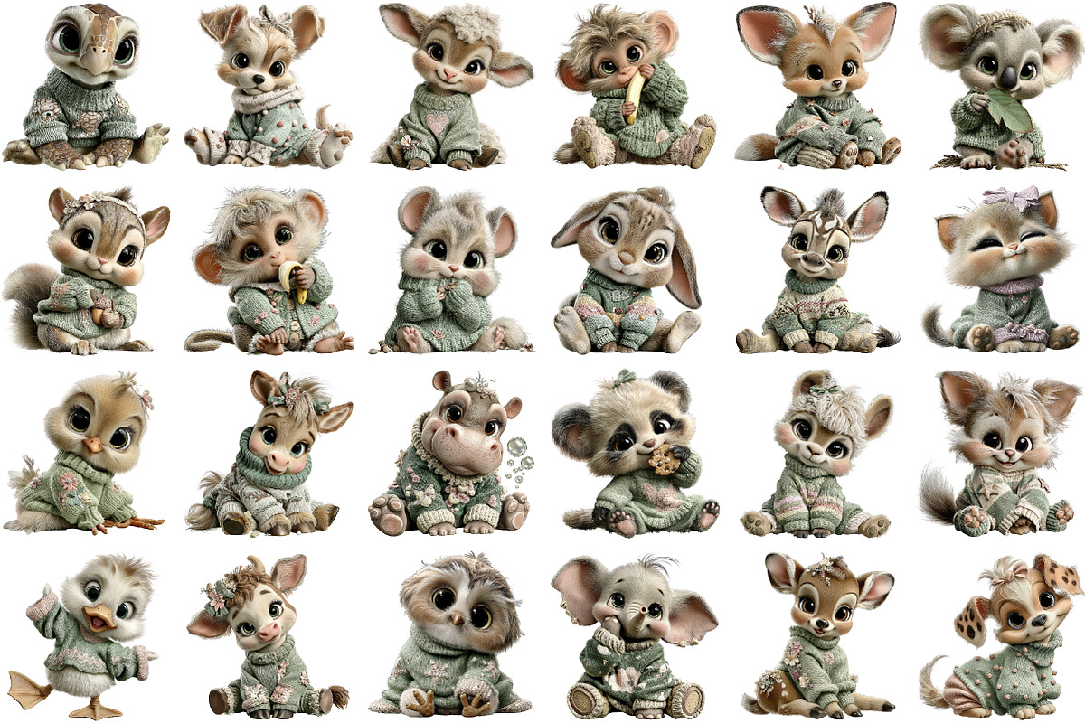 Whimsical Baby Animals in Sweaters, an Illustration by designcity5 (Photo 2 of 5)