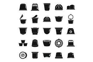 Capsule Coffee Icons Set Simple