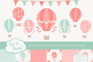Mint & Coral Hot Air Balloons, an Illustration by Amanda Ilkov