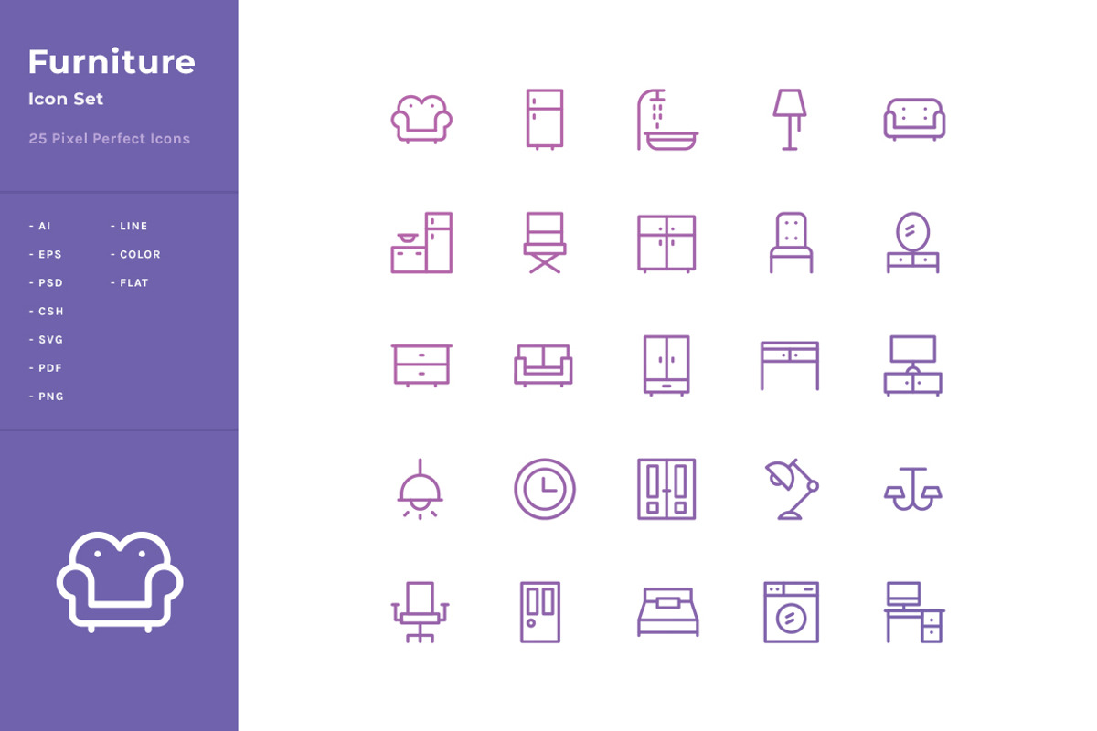 Furniture Icon Set, a Solid Icon by WellMadePixel (Photo 1 of 4)