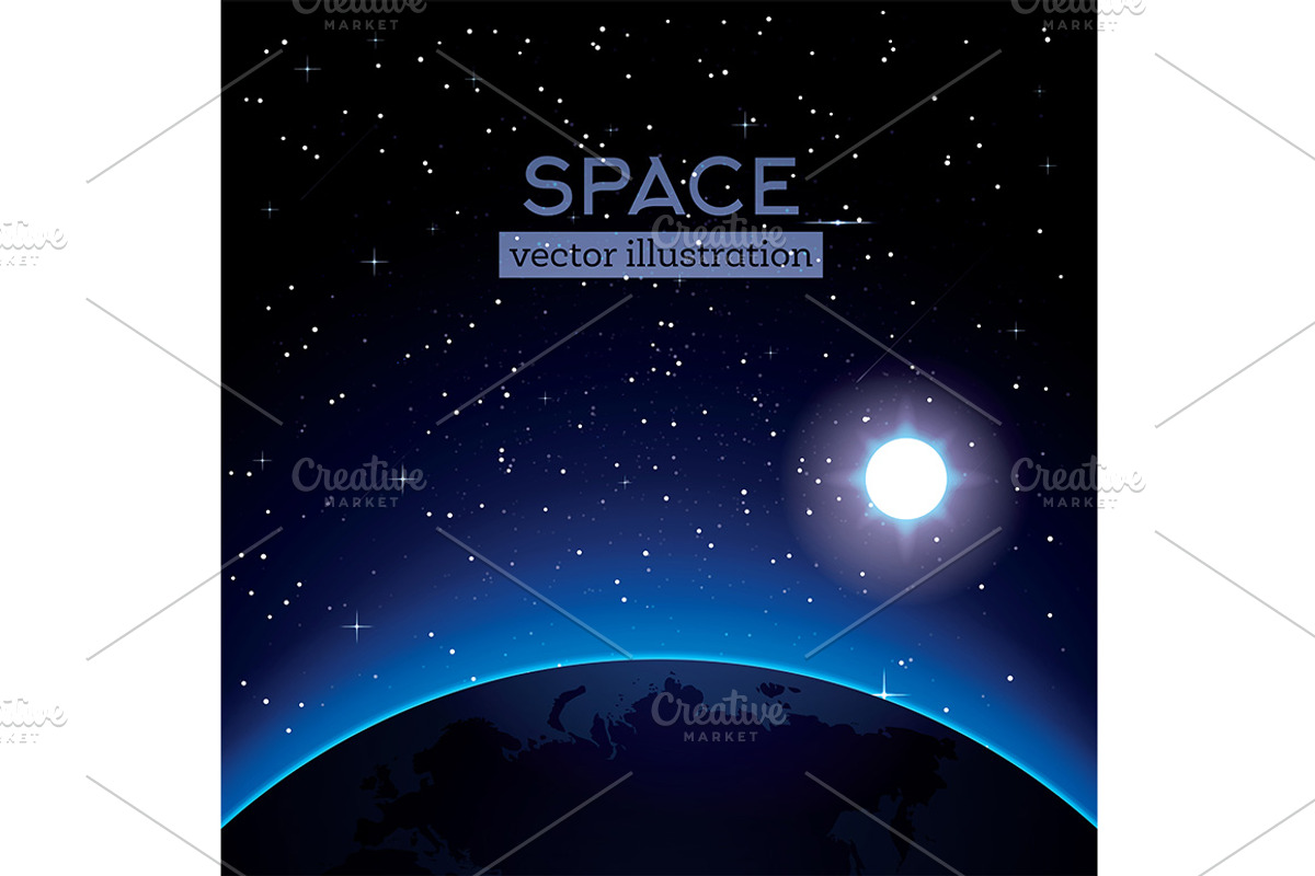 Earth with Stars and Sun. Space., an Illustration by Booblgum