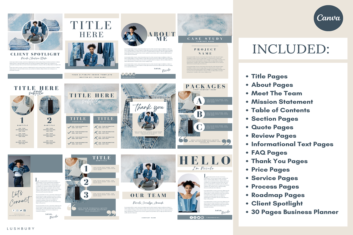 100 Blue Cream Ebook Template Canva, a Magazine Template by LushBury (Photo 2 of 5)