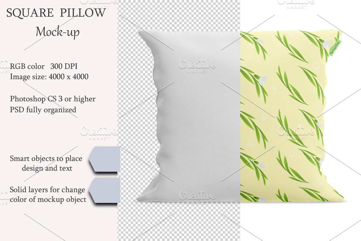 Square pillow mockup. Product mockup, a Mockup by NatalyaZelenova (Photo 1 of 5)