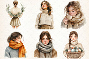 Winter Cottage Girl Watercolor Clipa, an Illustration by Libby Wishes (Thumbnail 3 of 7)