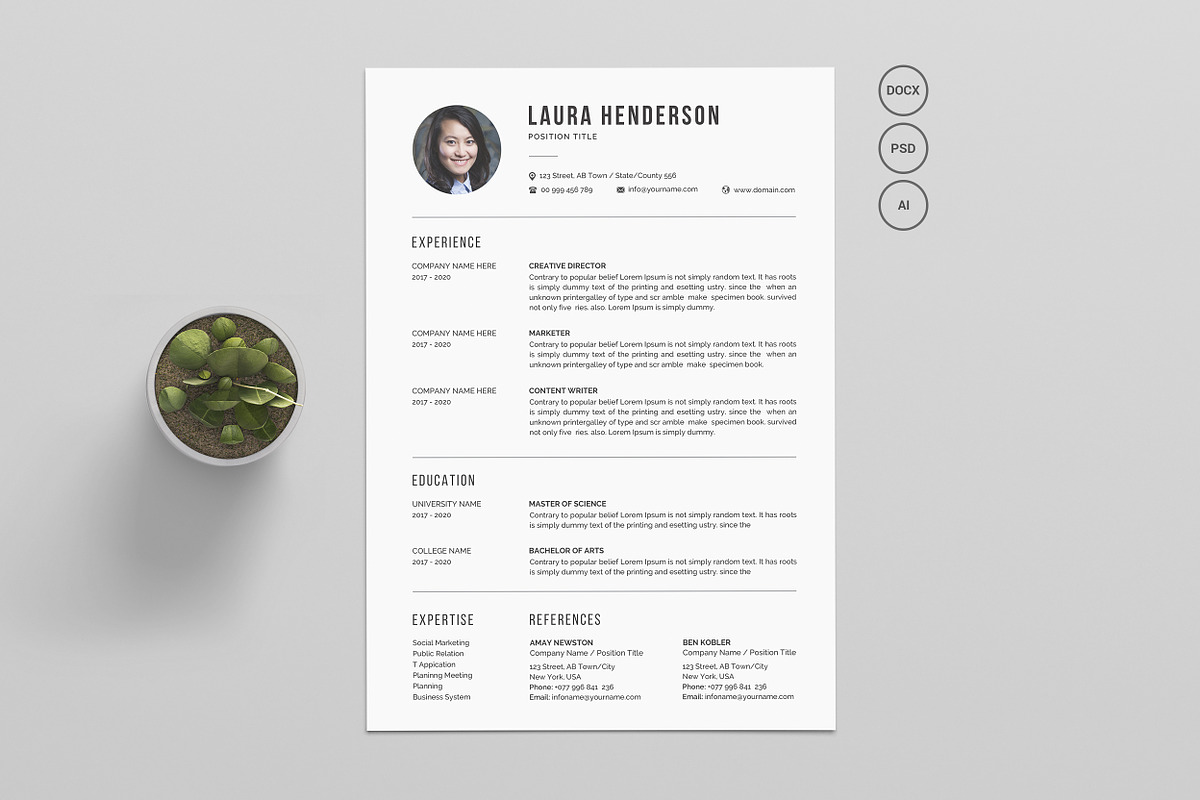Resume Template / CV, a Resume Template by Creatune (Photo 1 of 5)