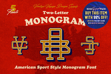 Two-Letter Monogram, a Slab Serif Font by Vintage Voyage Supply