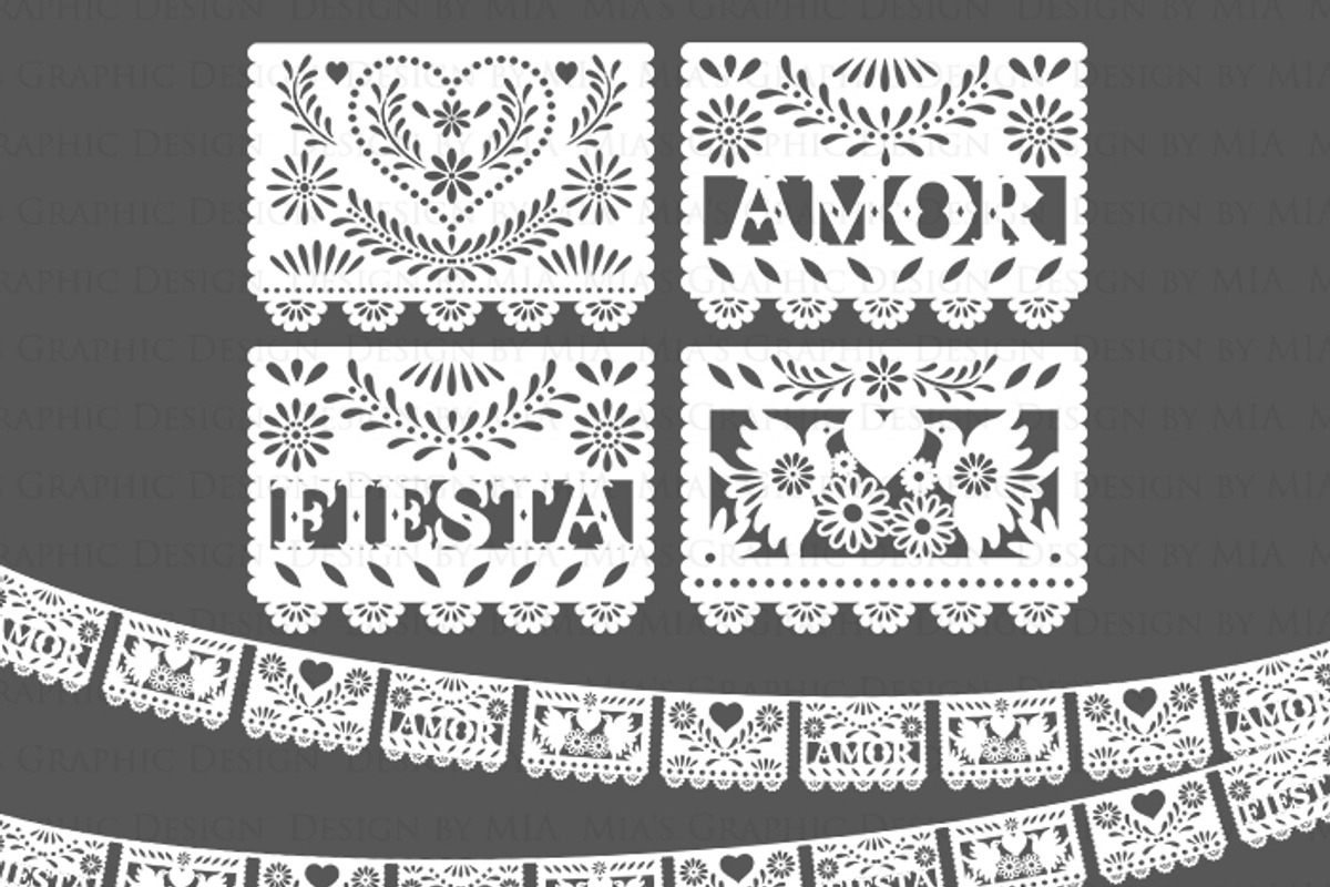 White Papel Picado / Fiesta Bunting, an Illustration by Mia's Graphic Design (Photo 1 of 3)