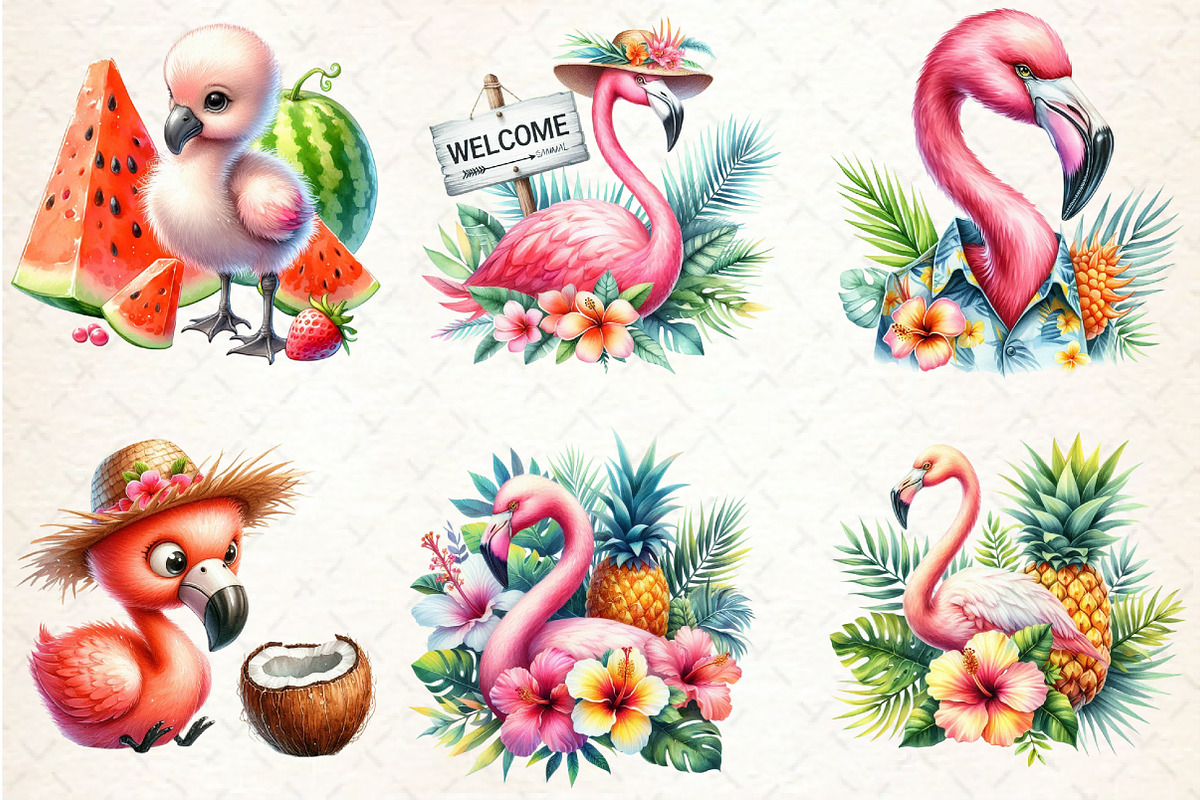 Summer Flamingo Sublimation Clipart, an Illustration by Rose Art (Photo 3 of 4)