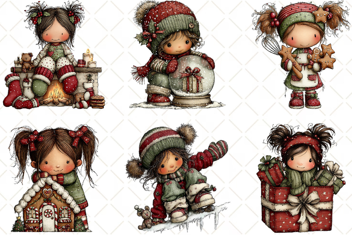 Whimsical Christmas Girl Clipart, an Illustration by Black Bird Studio (Photo 3 of 6)