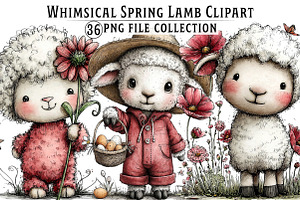 Whimsical Spring Lamb Clipart, an Illustration by Dream Creation