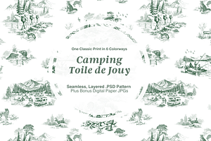 The Camping Toile de Jouy Pattern, a Pattern Graphic by Hughes Studio