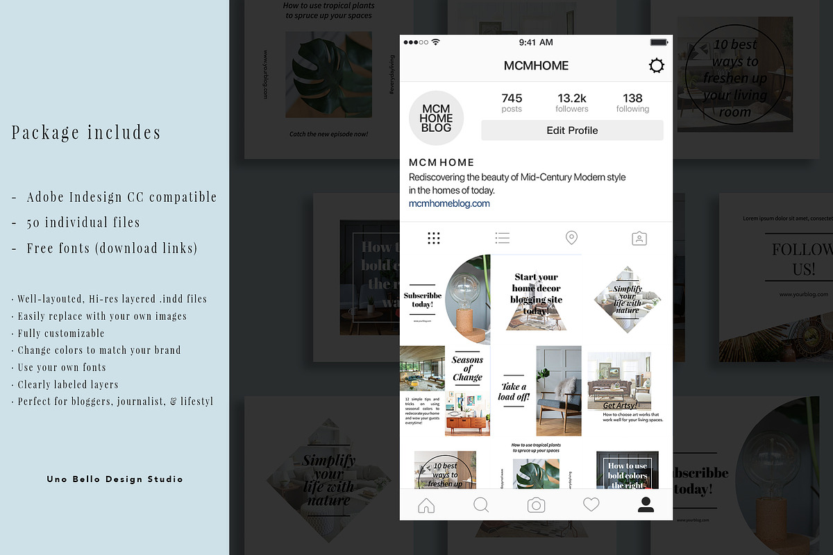 50 Mid-Century Modern Instagram Pack, a Social Media Template by Uno Bello Design Studio (Photo 3 of 5)