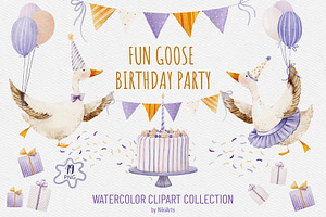 Fun Goose Birthday Party Clipart, an Object Graphic by NikiArts