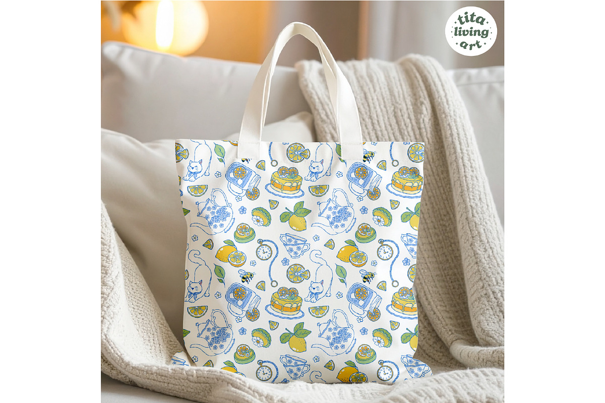 Lemon Tea Time Seamless Pattern, a Food Illustration by TitaLivingArt (Photo 8 of 10)