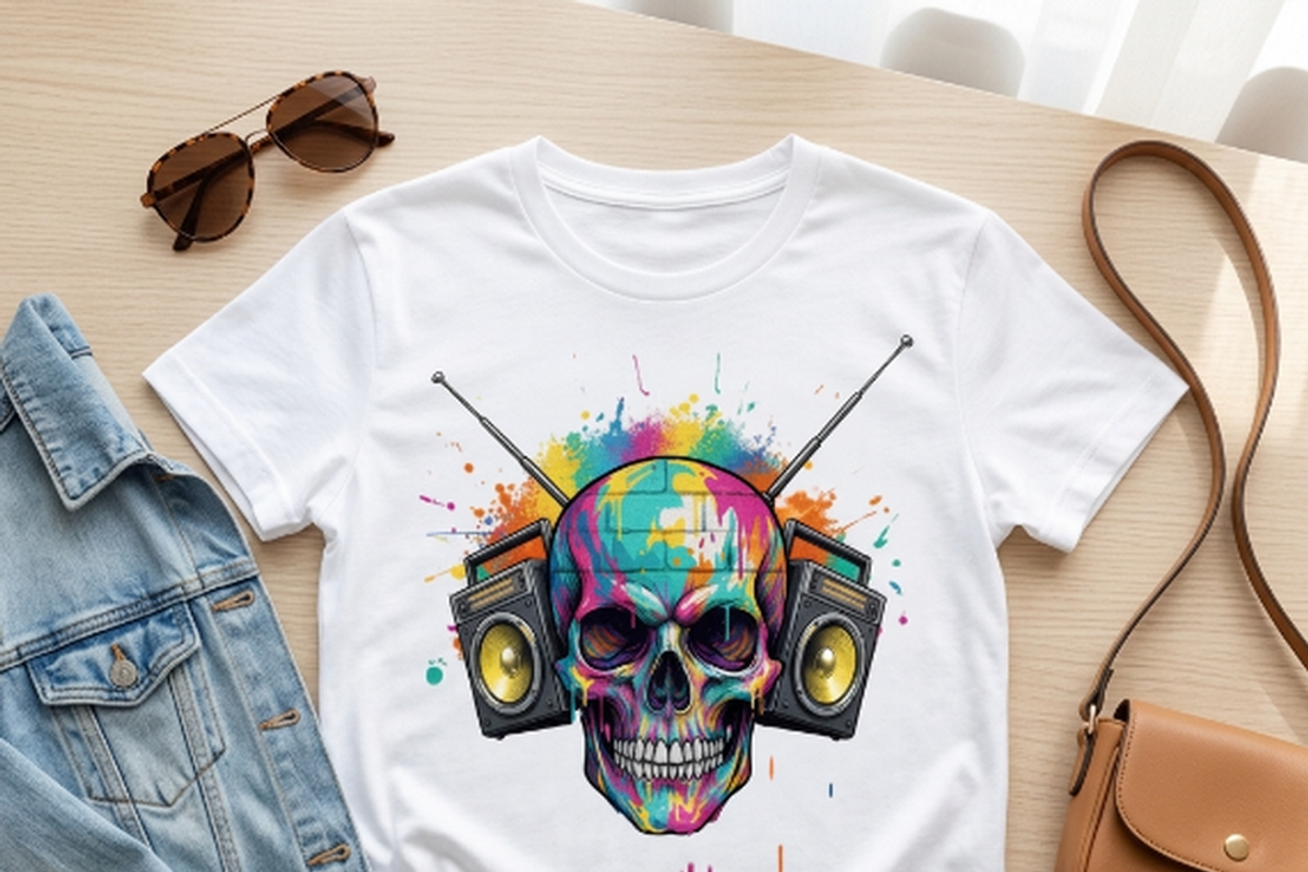 Graffiti Boombox Skull Art, a Shirt Mockup by Vector Stall (Photo 2 of 14)