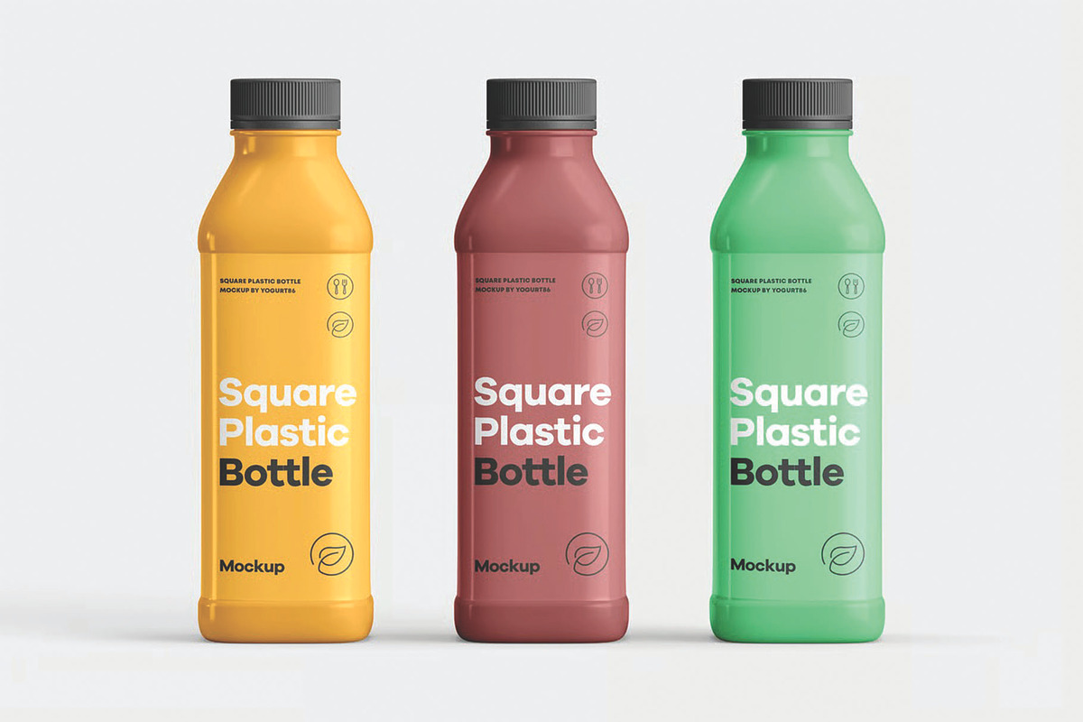 Square Plastic Bottle Mockup, a Packaging Mockup by DesignRushMarket (Photo 4 of 9)