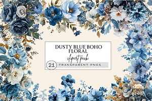 DUSTY BLUE BOHO FLORAL CLIPART