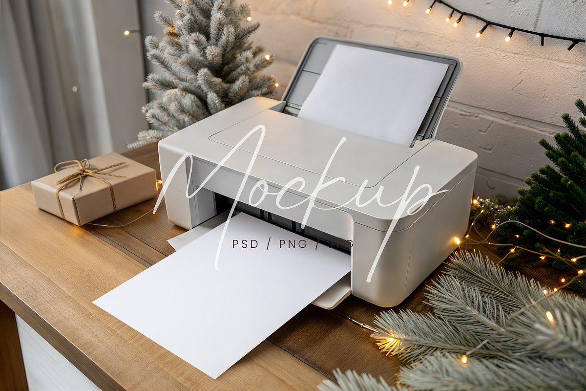 Winter Home Office Printer Mockup, a Product Mockup by TatiMockup (Photo 1 of 5)