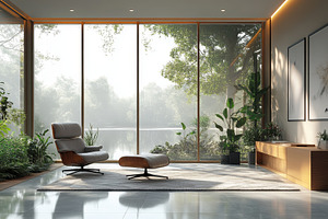 Modern living room design with large, a Photo by Tanuart