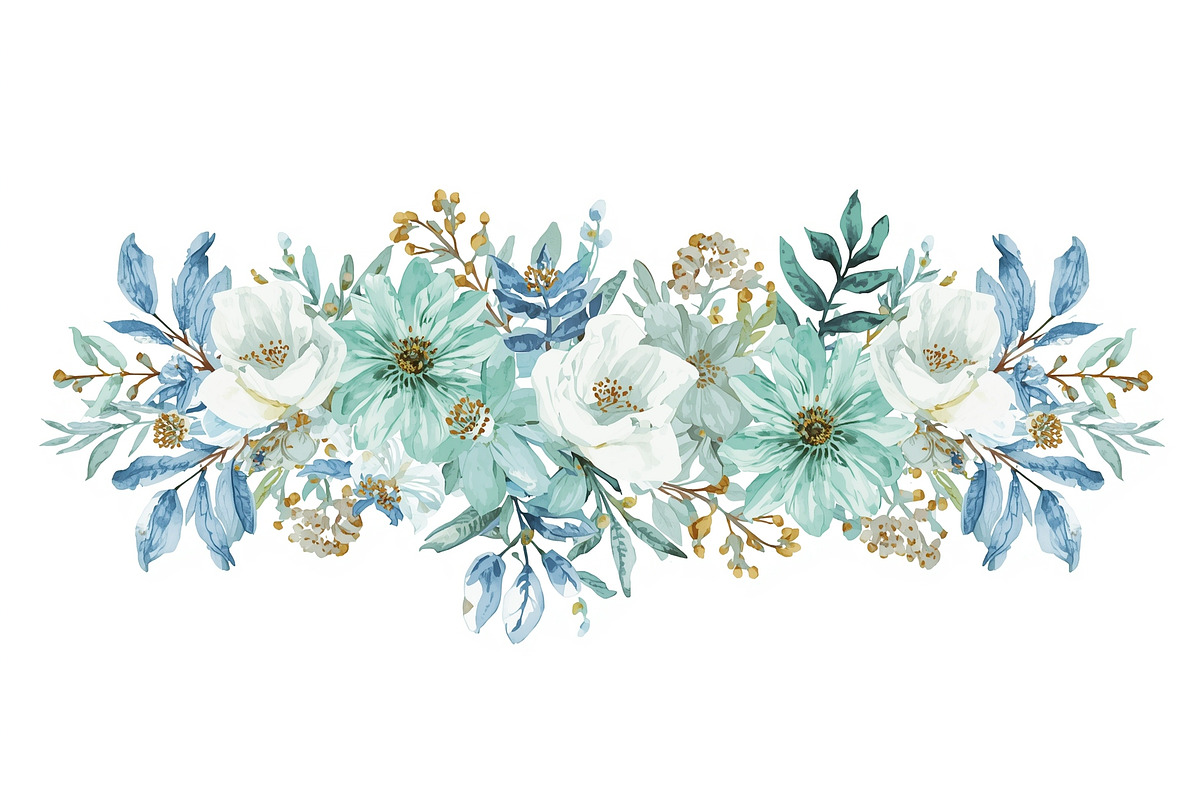Blue Watercolor Floral Set, an Illustration by Designer_Momina (Photo 10 of 16)