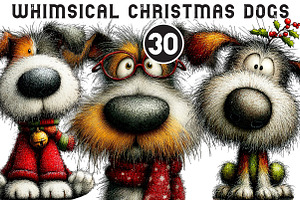Whimsical Christmas Dogs Clipart, an Illustration by Black Bird Studio