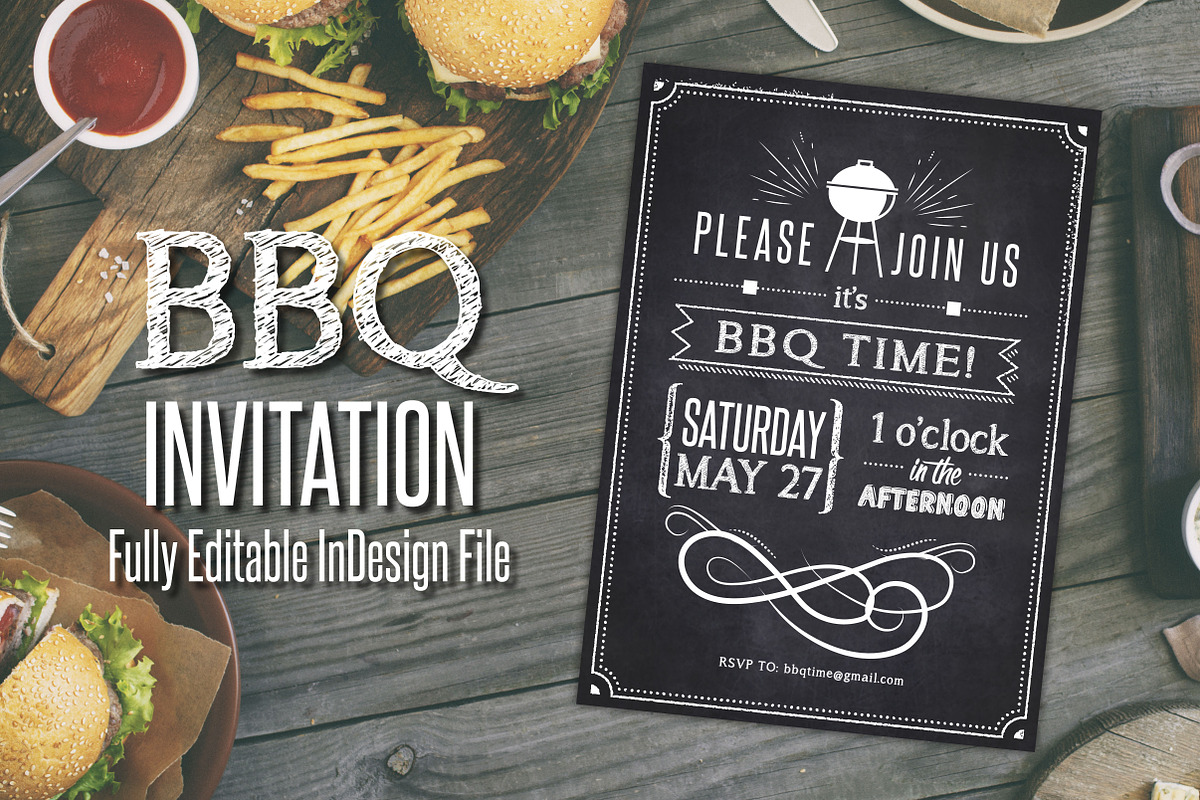 Chalkboard BBQ Party Invite, an Invitation Template by BF Studios (Photo 1 of 2)