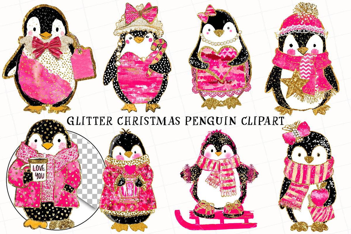 Glitter Christmas Penguin Clipart, an Illustration by OK Design (Photo 2 of 6)