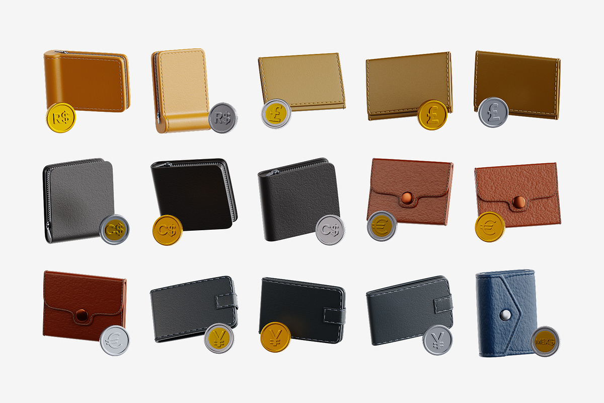 Wallet & Coin 3D Icon Set, an Object 3D Model by Eklip Studio (Photo 2 of 4)