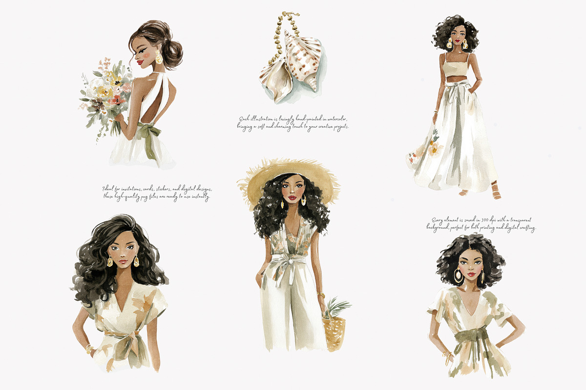 Summer watercolor clipart set, a Decorative Illustration by Patishop Art (Photo 3 of 9)
