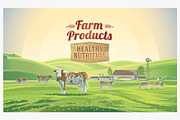 Rural sunrise landscape with cows., an Animal Illustration by Countryside life (Thumbnail 2 of 5)