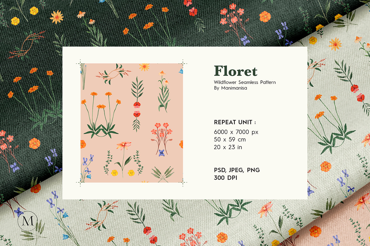 Floret Wildflower Pattern, a Pattern Graphic by Manimanisa (Photo 3 of 10)