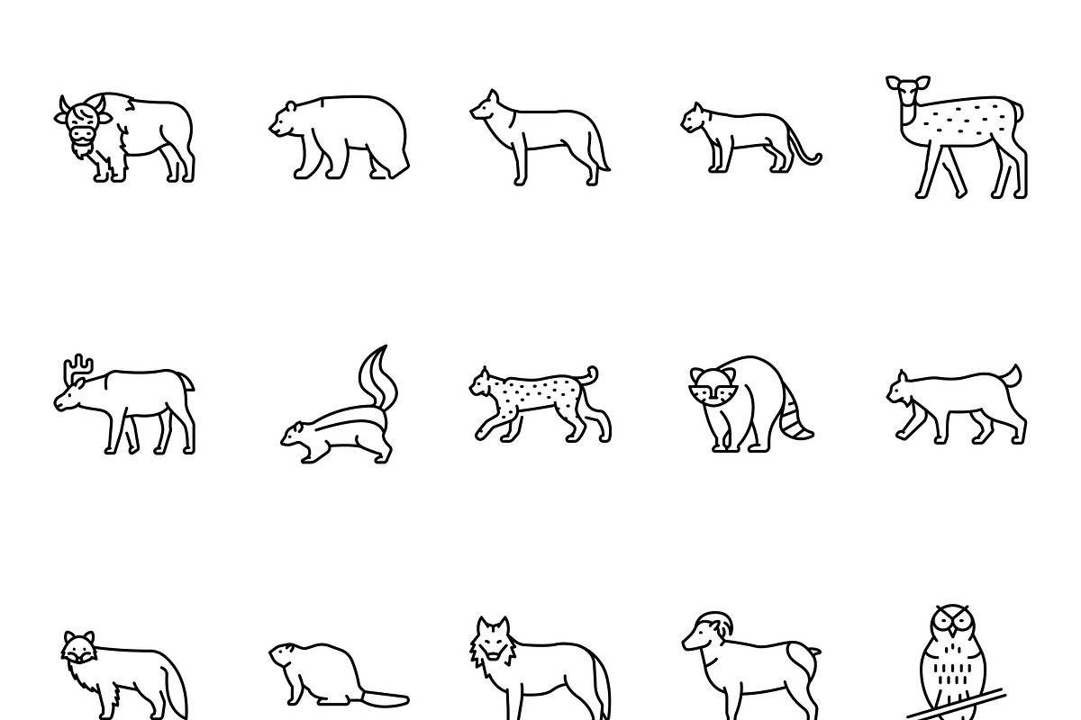 North american animals black line ic, an Outline Icon by Backwoods_studio