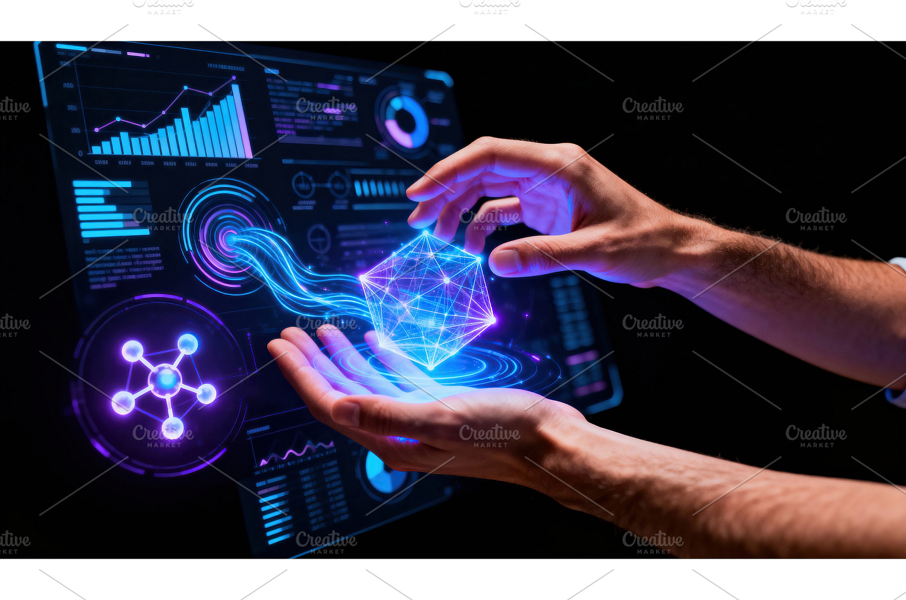 Hands holding glowing holographic, a Technology Photo by tilialucida