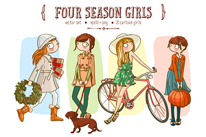 Set with cute season girls