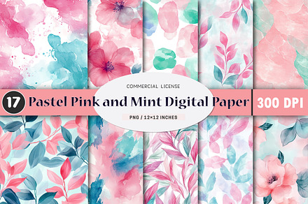 Pastel Pink and Mint Patterns, an Illustration by designhome