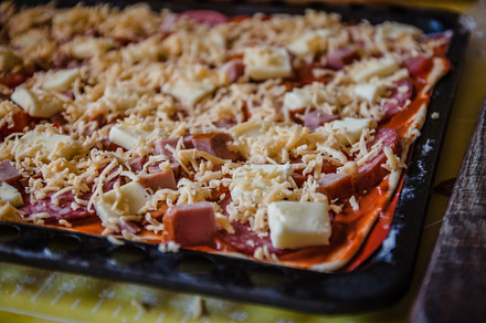 homemade pizza close-up raw and ready-made. Top view, copy space, a Background Photo by TanaCh