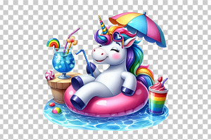 Funny Unicorn In Pool Party Clipart