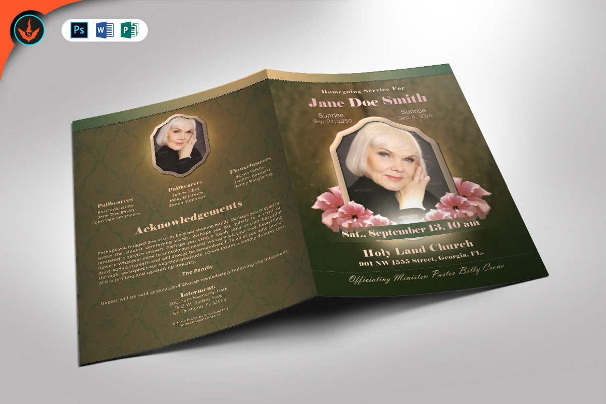 Funeral Program 05 Vintage Green, a Brochure Template by SeraphimChris (Photo 1 of 8)