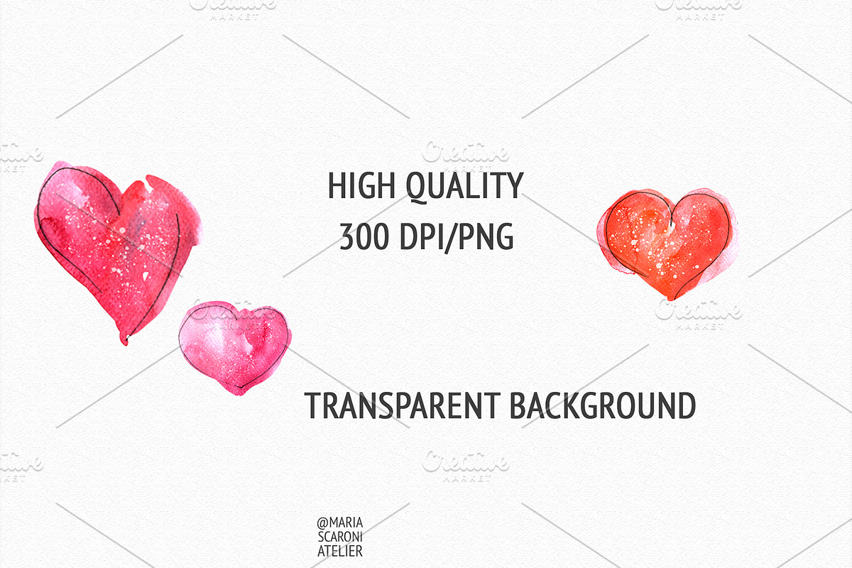 Watercolor Hearts Clipart, an Illustration by MariaScaroniAtelier (Photo 3 of 4)