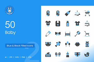50 Baby Blue & Black Icons, an Icon by IconBunny