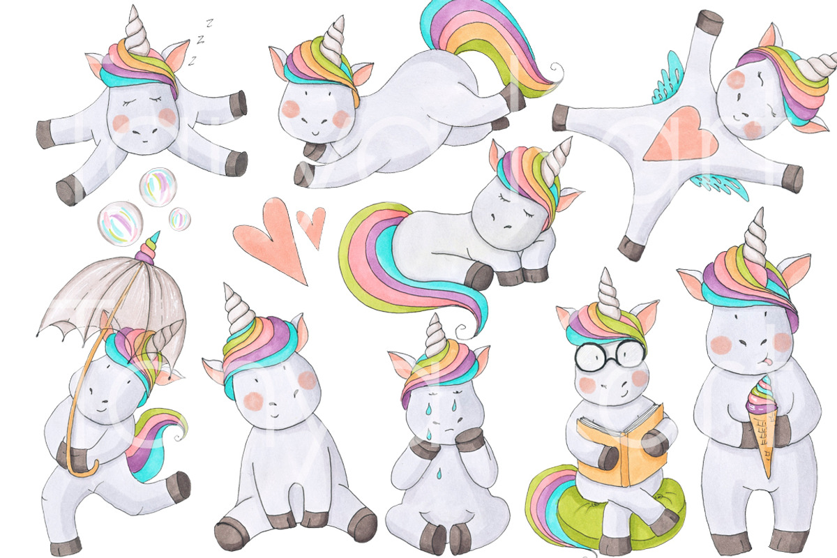 Cute Unicorns Collection, an Animal Illustration by Tanya Kart (Photo 3 of 8)