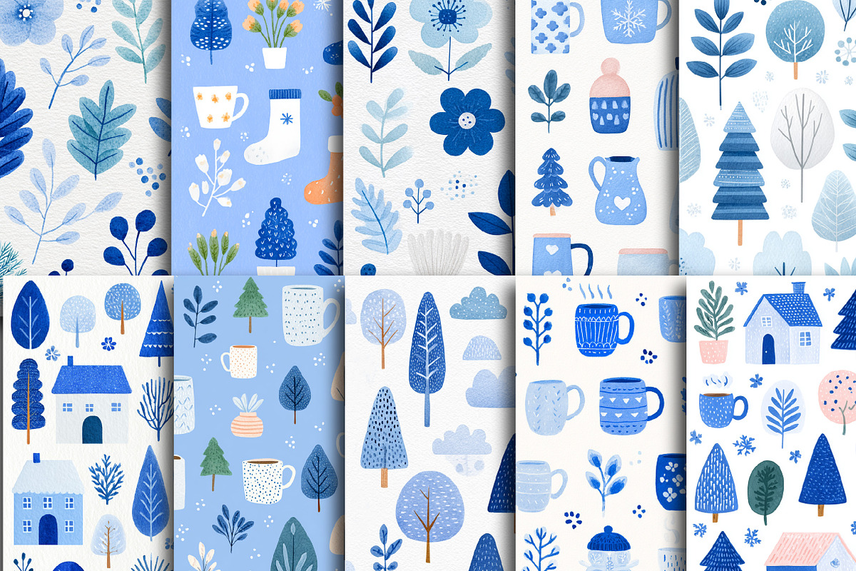 Cozy Blue Winter Watercolor Clipart, an Illustration by DreamCafeArt (Photo 3 of 6)